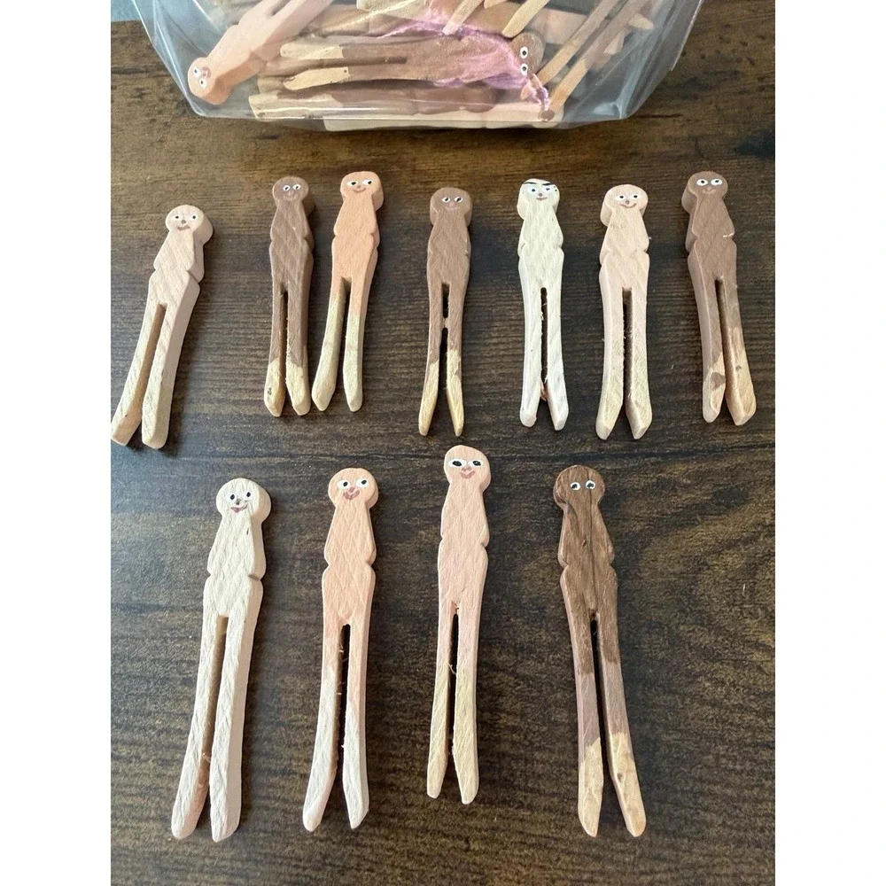 Lot 50‎ Vintage Wooden Clothespin Peg People Handpainted Waldorf Craft